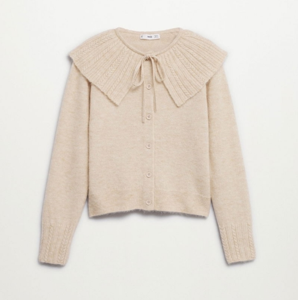 Mango Tie Neck Sweater Cream size M